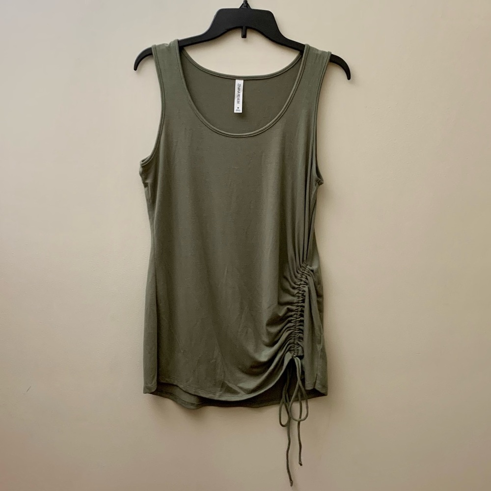 NWOT - Zenana Premium Women’s Tank Top - Adorable Side Cinch Tie - Olive - Med.